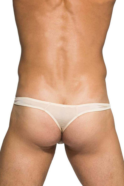 Private structure desire glaze nude thong featuring beige sheer mesh material for a delicate, minimal look