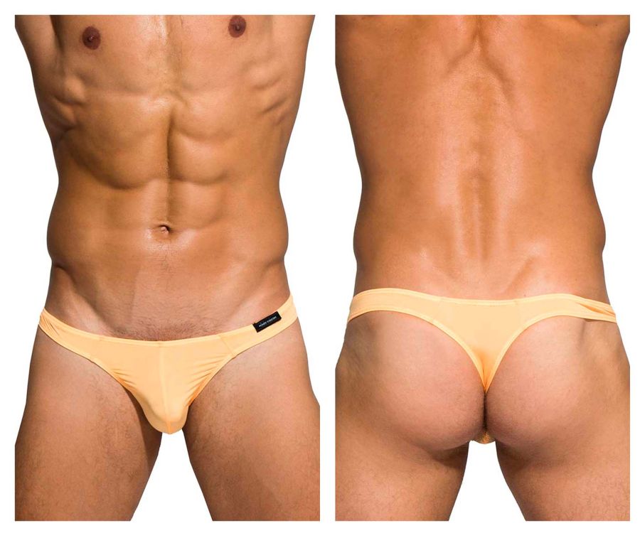 Private Structure DGEMU3545BT Desire Glaze thong in pale yellow smooth stretchy fabric with black brand tag on waistband