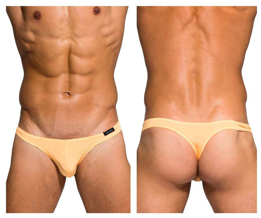 Private Structure DGEMU3545BT Desire Glaze thong in pale yellow smooth stretchy fabric with black brand tag on waistband