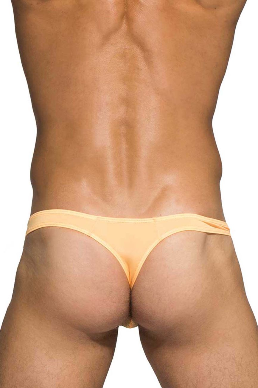 Private Structure DGEMU3545BT Desire Glaze thong in peach color with smooth fabric and form-fitting design shown from the back