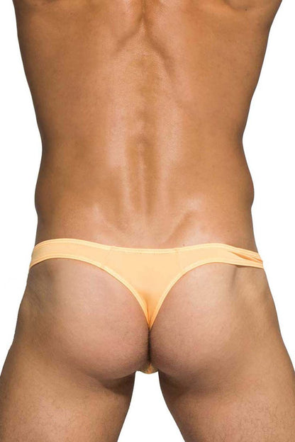 Private Structure DGEMU3545BT Desire Glaze thong in peach color with smooth fabric and form-fitting design shown from the back