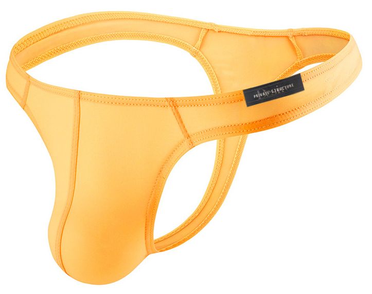 Private Structure DGEMU3545BT Desire Glaze thong in vibrant orange smooth elastic fabric with sleek design and reinforced stitching