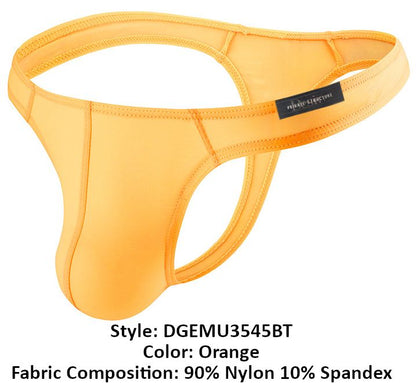 Orange men’s thong by private structure dgemu3545bt made of 90 nylon 10 spandex with sleek design and reinforced stitching