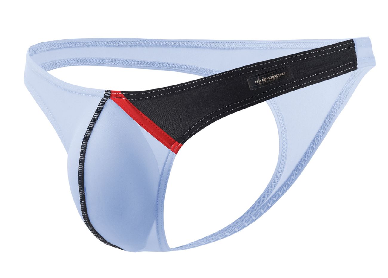 Private structure dguay4025 desire glaze g-string in light blue and black athletic brief with red accent stripe and branded label