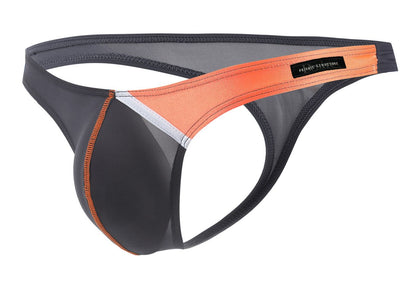 Black and orange private structure thong with mesh panel in gray color showcasing desire glaze g-string design