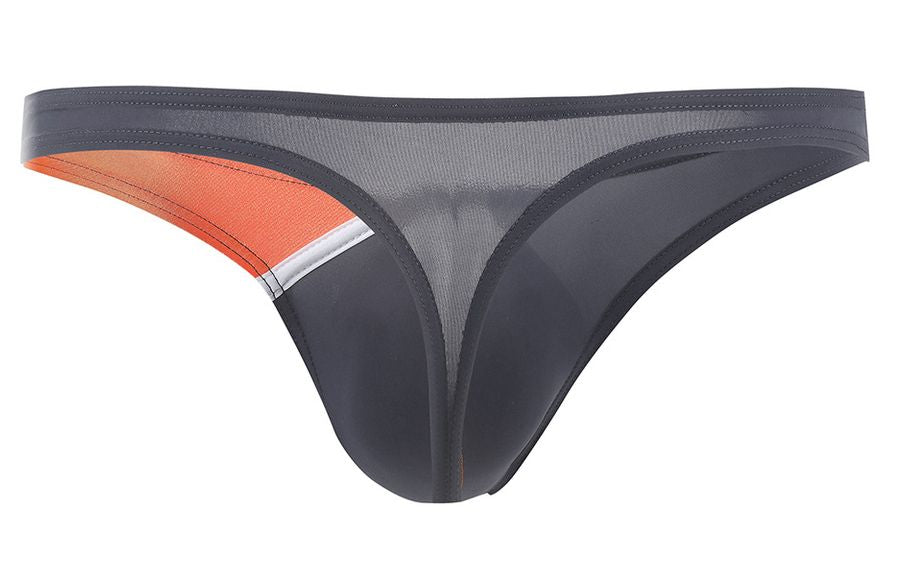 Private structure dguY4025 desire glaze g-string in black and orange mesh with silver trim detail in gray color