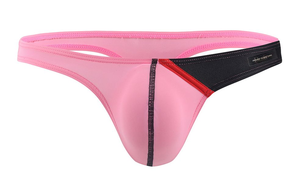Pink and black private structure dguay4025 desire glaze g-string with red accent stripe in smooth stretchy fabric