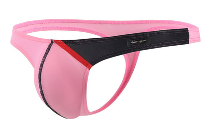 Private structure dguay4025 desire glaze g-string in pink and black with red accent stripe made of smooth elastic fabric