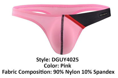 Pink thong g-string with black and red trim made of 90 nylon and 10 spandex from private structure desire glaze line