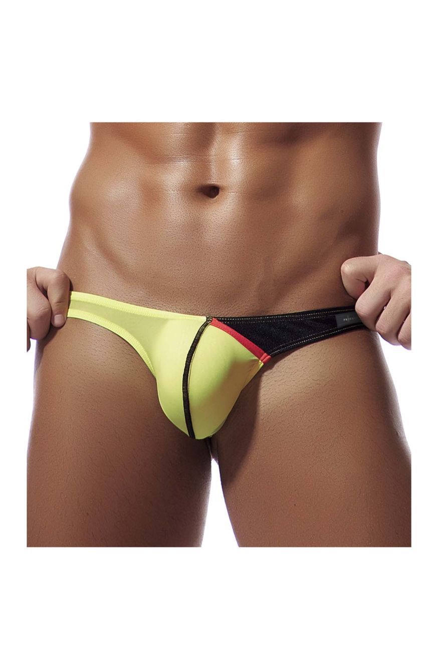 Private Structure DGUY4025 Desire Glaze bright yellow and black thong with red accent stripe front view