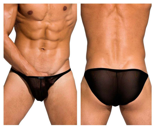 Black sheer mesh briefs with a solid black waistband private structure diamu3454bt desire intima low rise bikini