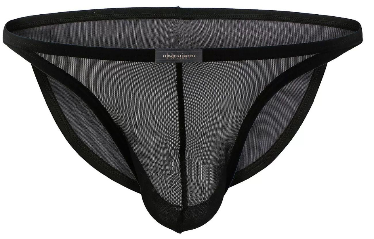 Black mesh thong low rise bikini with reinforced elastic trim and central seam by private structure