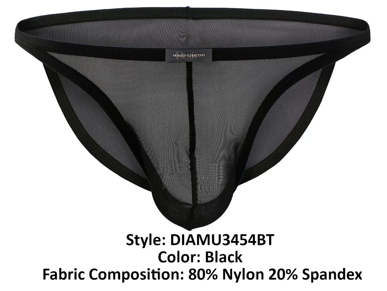 Black mesh thong with black elastic trim and central seam made of 80 nylon 20 spandex from private structure desire intima
