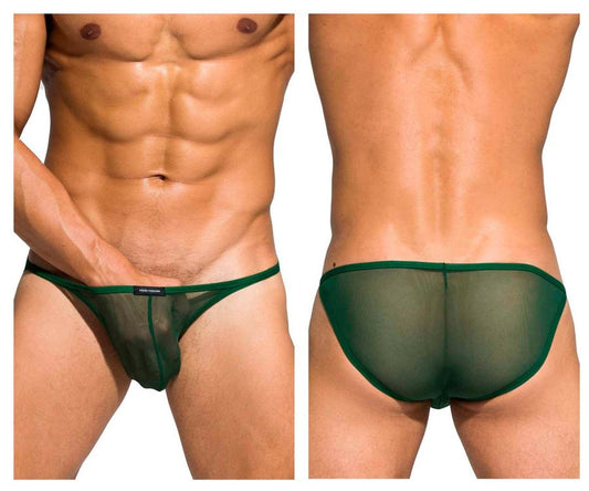 Green sheer mesh thong with solid green waistband low rise bikini by private structure in desire intima collection
