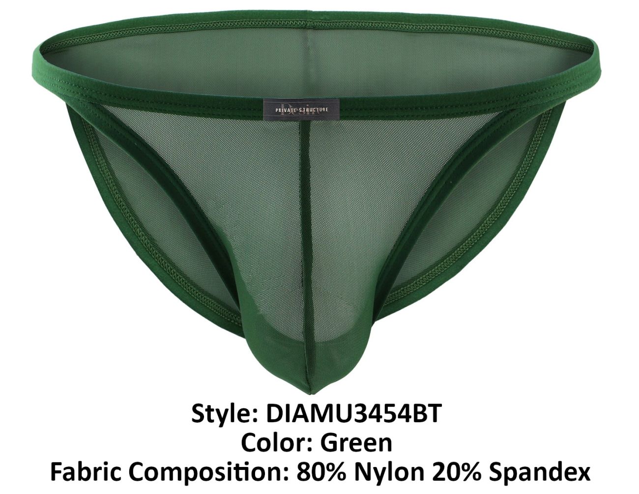 Green mesh briefs private structure diamu3454bt desire intima low rise bikini with solid green elastic waistband made of nylon spandex