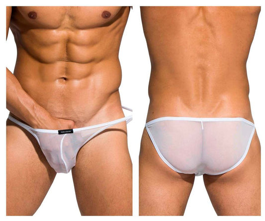 White sheer mesh low rise bikini briefs with a thin white waistband from Private Structure DIAMU3454BT Desire Intima