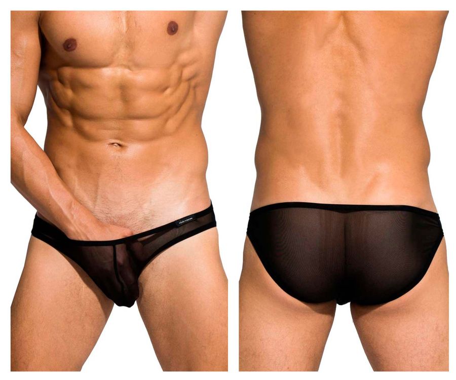 Black sheer mesh briefs with solid black waistband private structure diamu3455bt desire intima low rise bikini front view