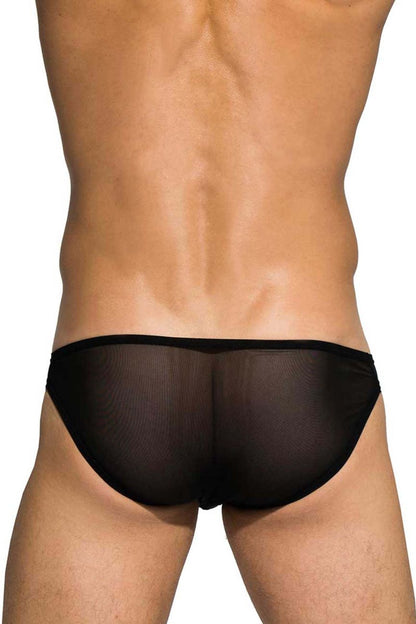 Private structure desire intima low rise bikini black sheer mesh briefs shown from the back side