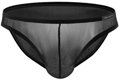 Private Structure DIAMU3455BT desire intima low rise bikini brief in black mesh with solid waistband and trim
