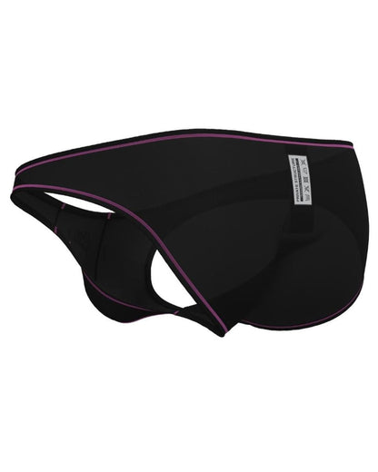 Black men’s briefs with purple trim and hugo boss label in charcoal color from private structure epus4563 prime eutopia line