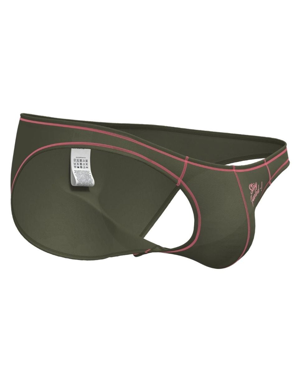 Olive green private structure epus4563 prime eutopia bikini briefs with pink stitching and stay fabulous logo on side