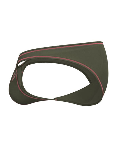 Olive green visor with pink stitching along edges paired with private structure prime eutopia bikini brief in olive