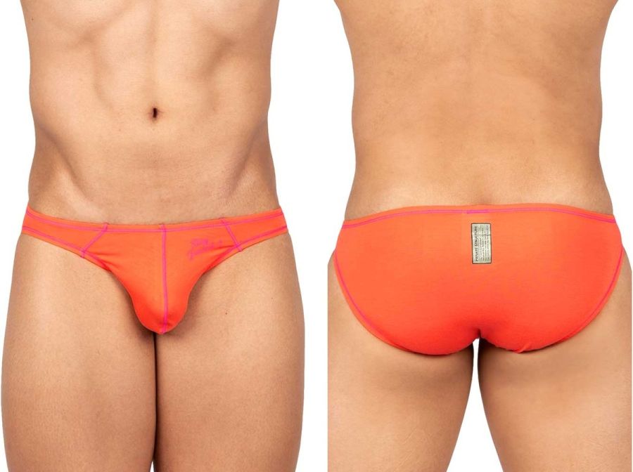 Private Structure EPUS4563 Prime Eutopia bikini brief in vibrant orange with snug fit and pink trim on waistband