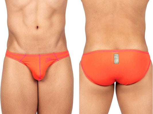 Private Structure EPUS4563 Prime Eutopia bikini brief in vibrant orange with snug fit and pink trim on waistband