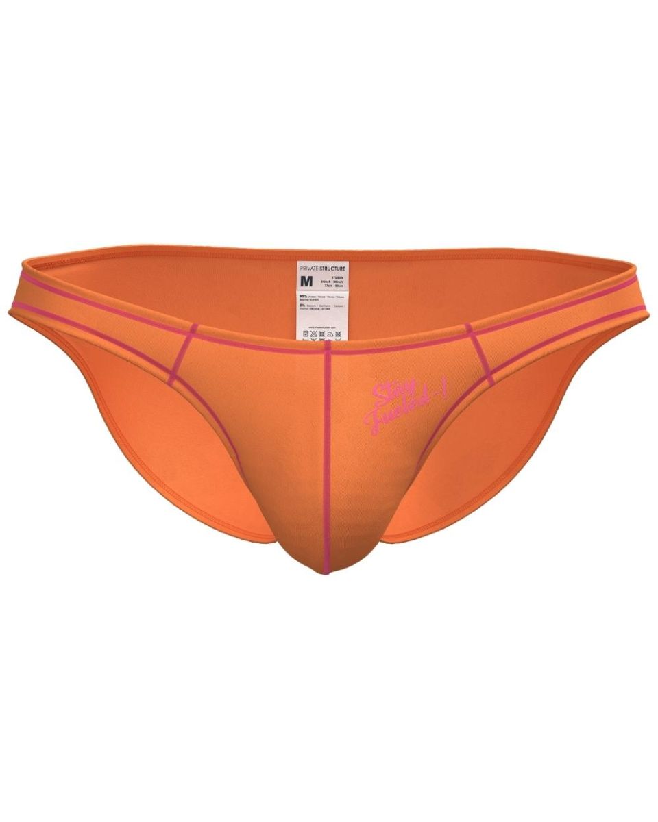 Private Structure EPUS4563 Prime Eutopia bright orange swim trunks with pink trim and subtle front logo for swimming