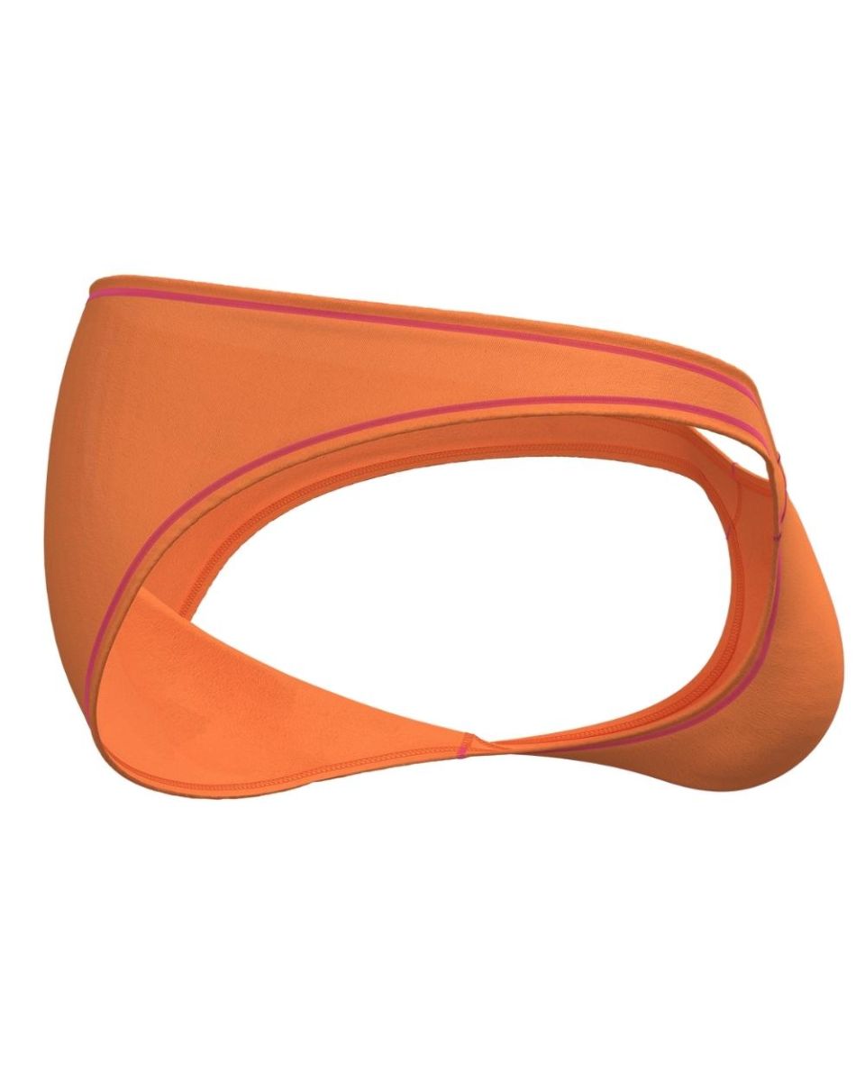 Orange bikini bottom with pink trim from private structure prime eutopia collection in tangarine color shown from back