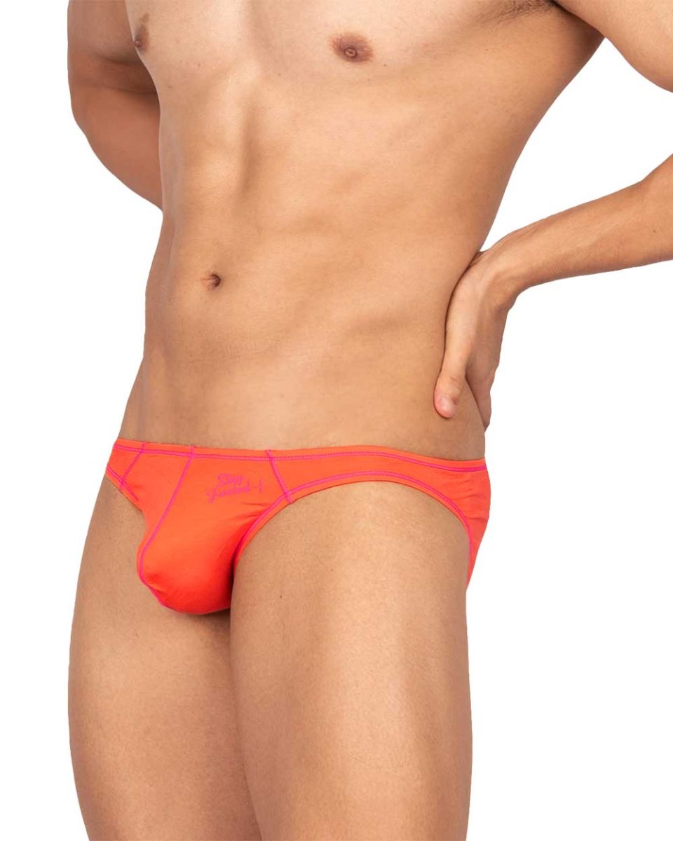 Bright orange private structure epus4563 prime eutopia bikini brief with subtle pink trim and small front logo