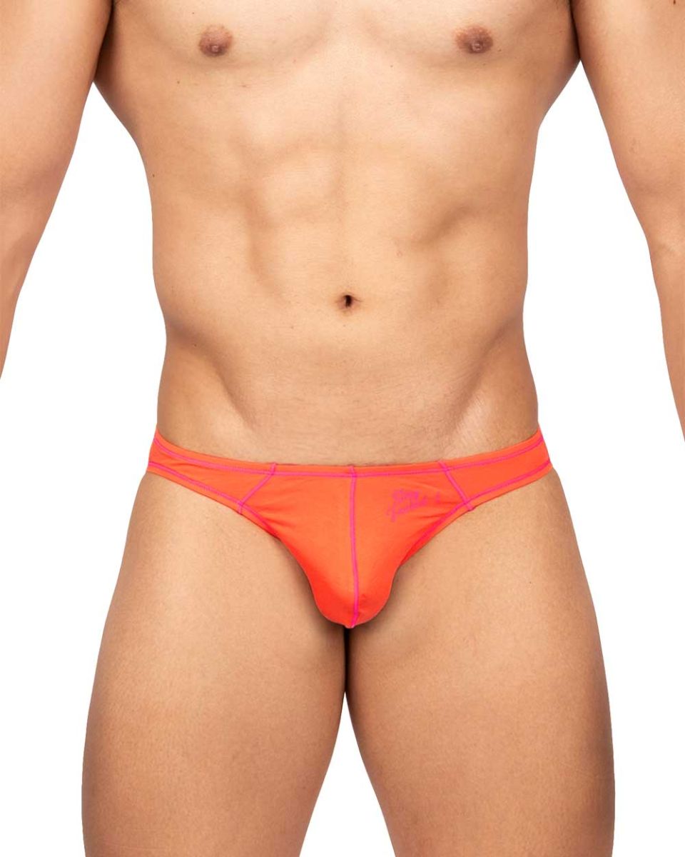 Private structure epus4563 prime eutopia bikini brief bright orange with pink trim and subtle front branding