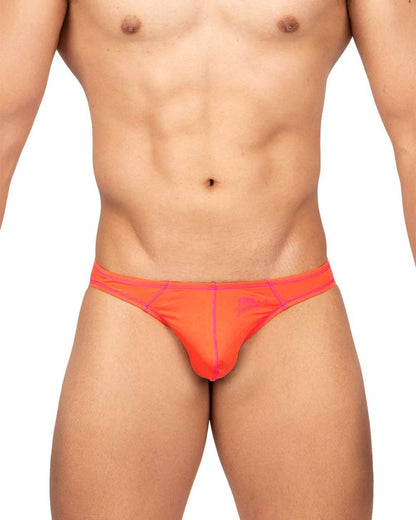 Private structure epus4563 prime eutopia bikini brief bright orange with pink trim and subtle front branding
