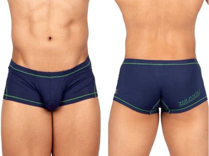 Navy blue private structure epus4570 prime elysian hipster briefs with green trim and stay filled logo on the back