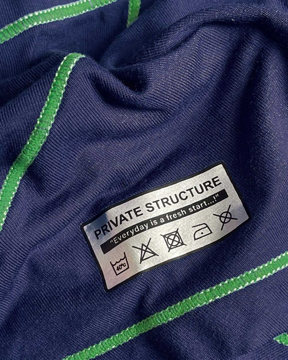 Navy blue ribbed knit private structure epus4570 prime elysian hipster with vibrant green stitched trim and care label