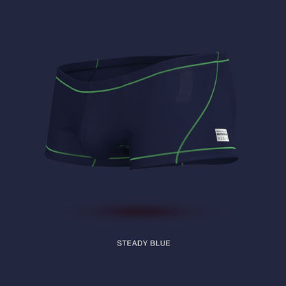 Navy blue private structure epus4570 prime elysian hipster swim trunks with neon green stitching and white side label