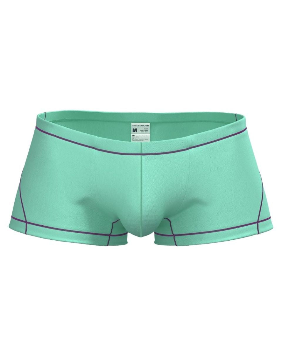 Mint green private structure epus4570 prime elysian hipster briefs with dark purple stitching along waistband and legs