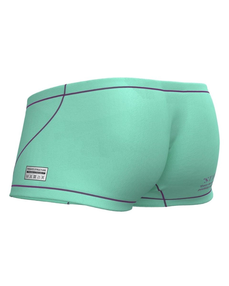 Private structure epus4570 prime elysian hipster mint green swim trunks with black trim and small brand label on side