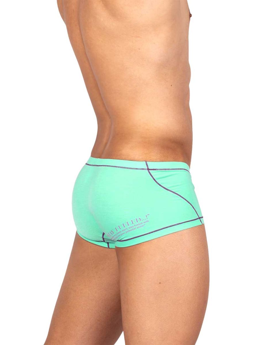 Mint green private structure epus4570 prime elysian hipster swim trunks with black trim and subtle logo on side