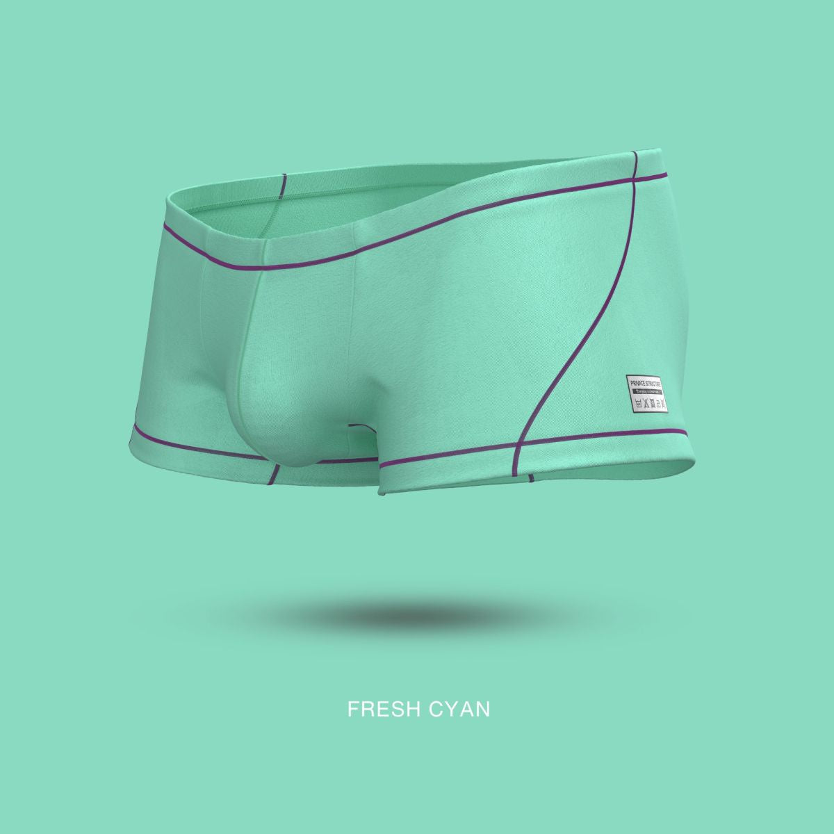 Mint green private structure epus4570 prime elysian hipster boxer briefs with subtle purple stitching along waistband and legs