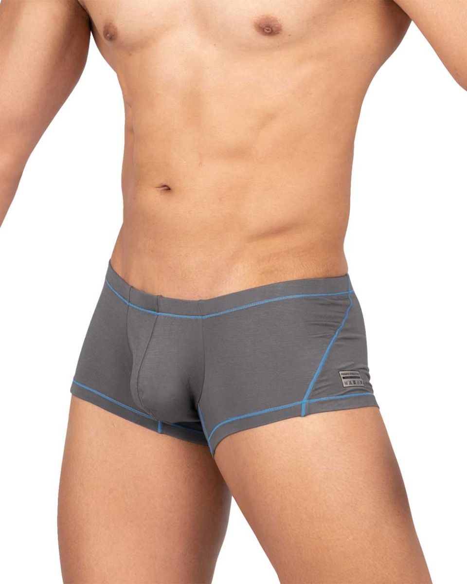 Gray private structure epus4570 prime elysian hipster briefs with light blue stitching and small brand tag on the side