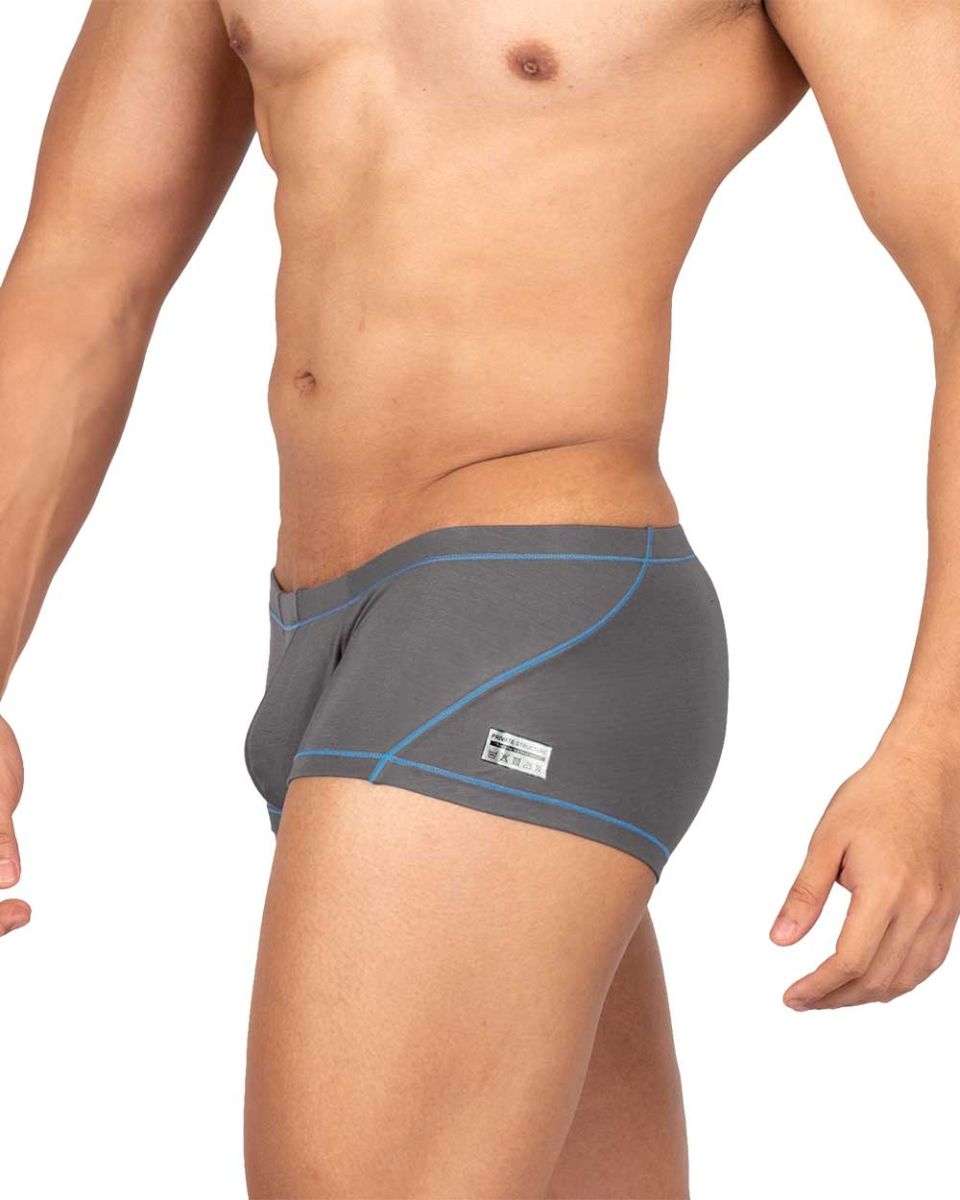 Gray Private Structure EPUS4570 Prime Elysian athletic briefs with blue stitching and a white waistband label