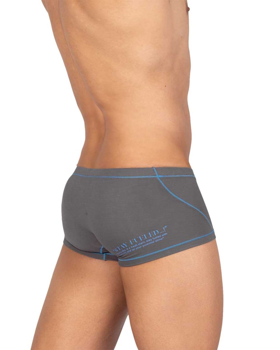 Gray men’s briefs with light blue stitching and subtle logo on the side by private structure epus4570 prime elysian hipster
