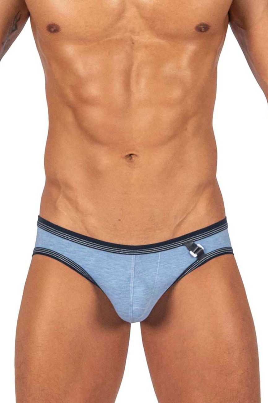Private structure lcut4358 barn boy low rise mini briefs in light blue with navy trim and silver buckle detail