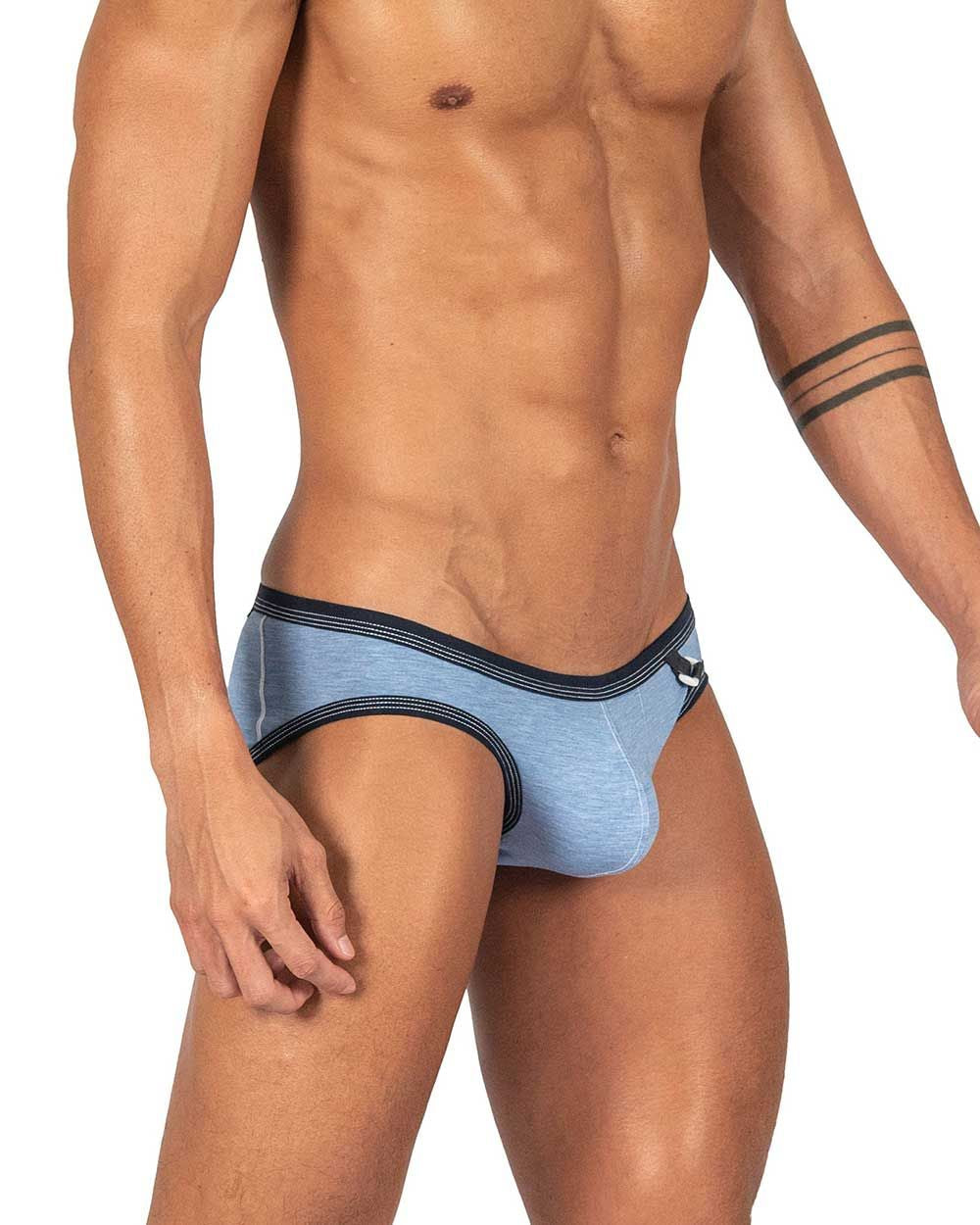 Light blue private structure lcut4358 barn boy low rise mini briefs with black trim and white logo on the side