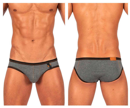 Stone gray private structure lcut4358 barn boy low rise mini briefs with black trim and orange buckle detail