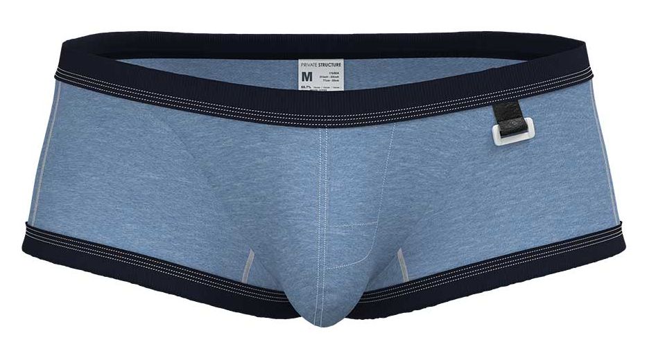 Private structure lcut4359 barn boy low rise trunk denim light blue heathered cotton briefs with navy trim and white buckle