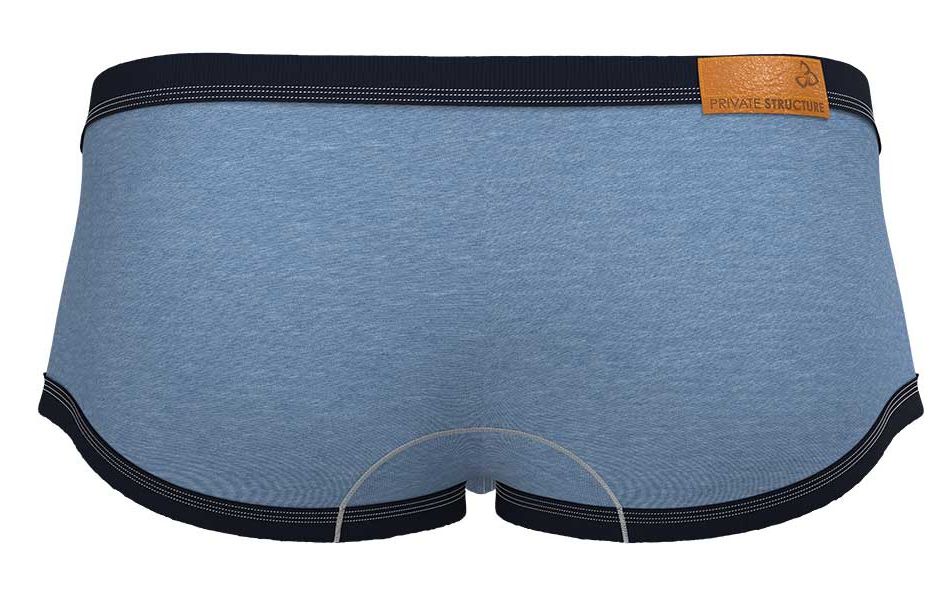 Private structure lcut4359 barn boy low rise trunk in denim with blue heathered briefs black trim and tan leather tag