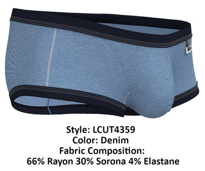Denim-colored private structure lcut4359 barn boy low rise men’s briefs with black elastic waistband and textured weave