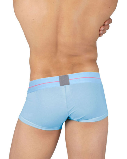 Light blue private structure mo lite mid waist trunk briefs with pink and gray waistband detail for men